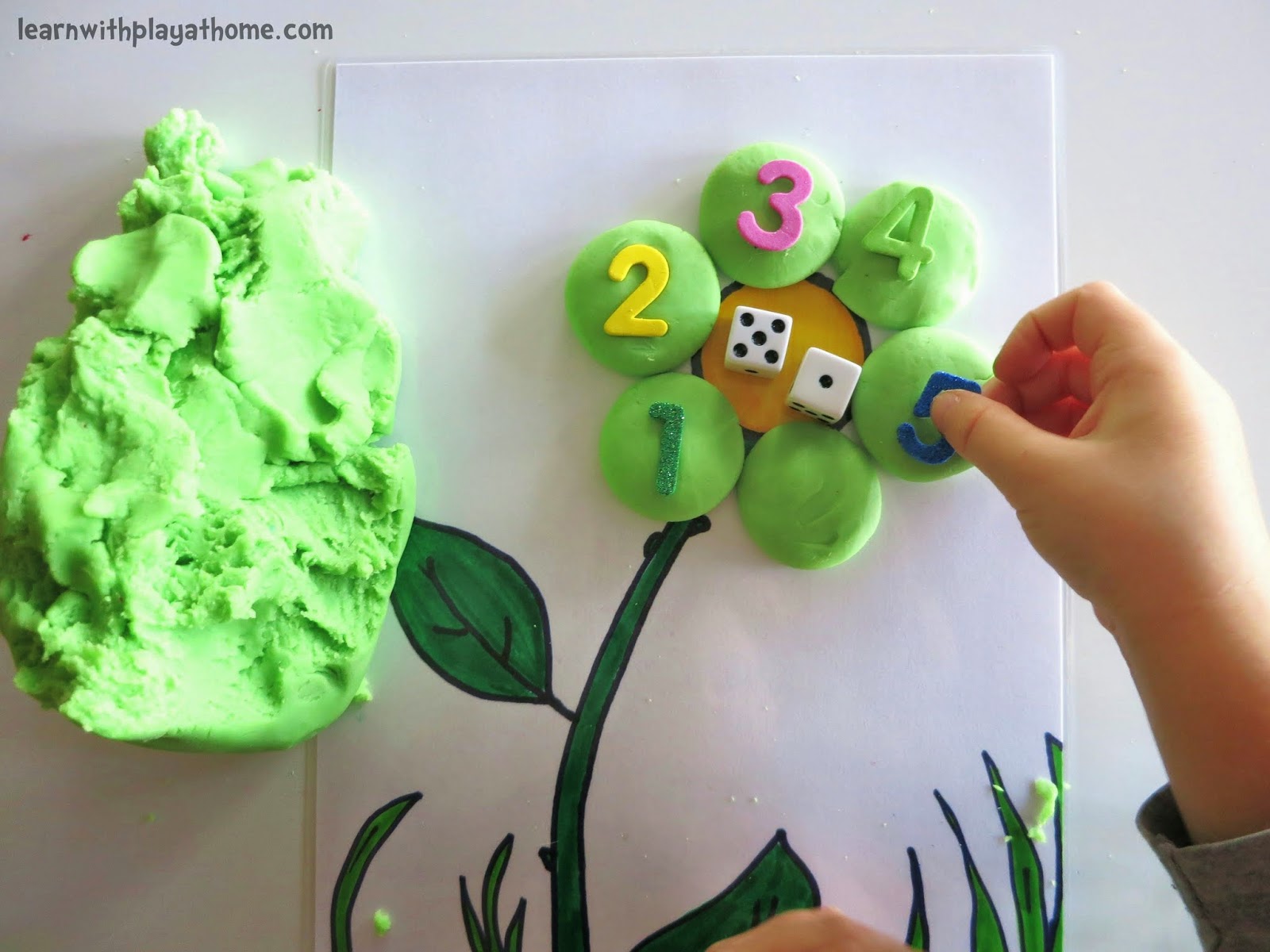Learn with Play at Home: Playdough Flower Mat. Free Printable. Playful