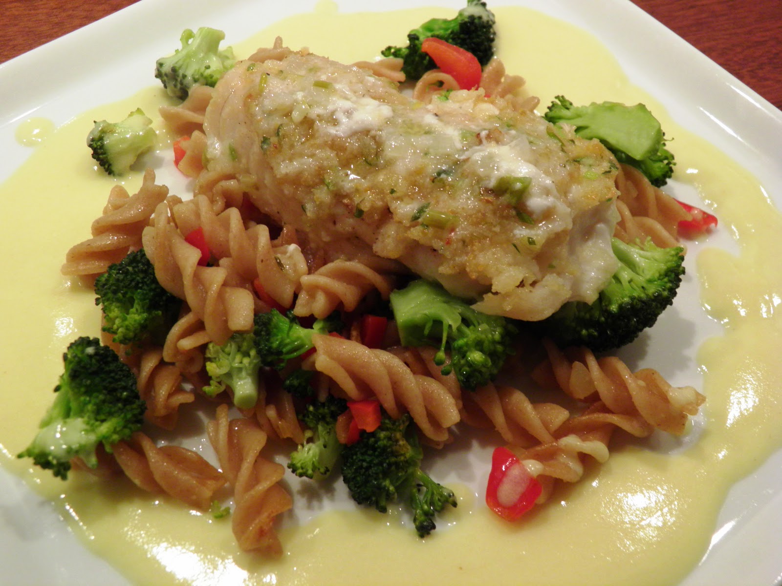 Heidis Verden Opskrift Ovnstegt hoki filet med pasta i grønt, og