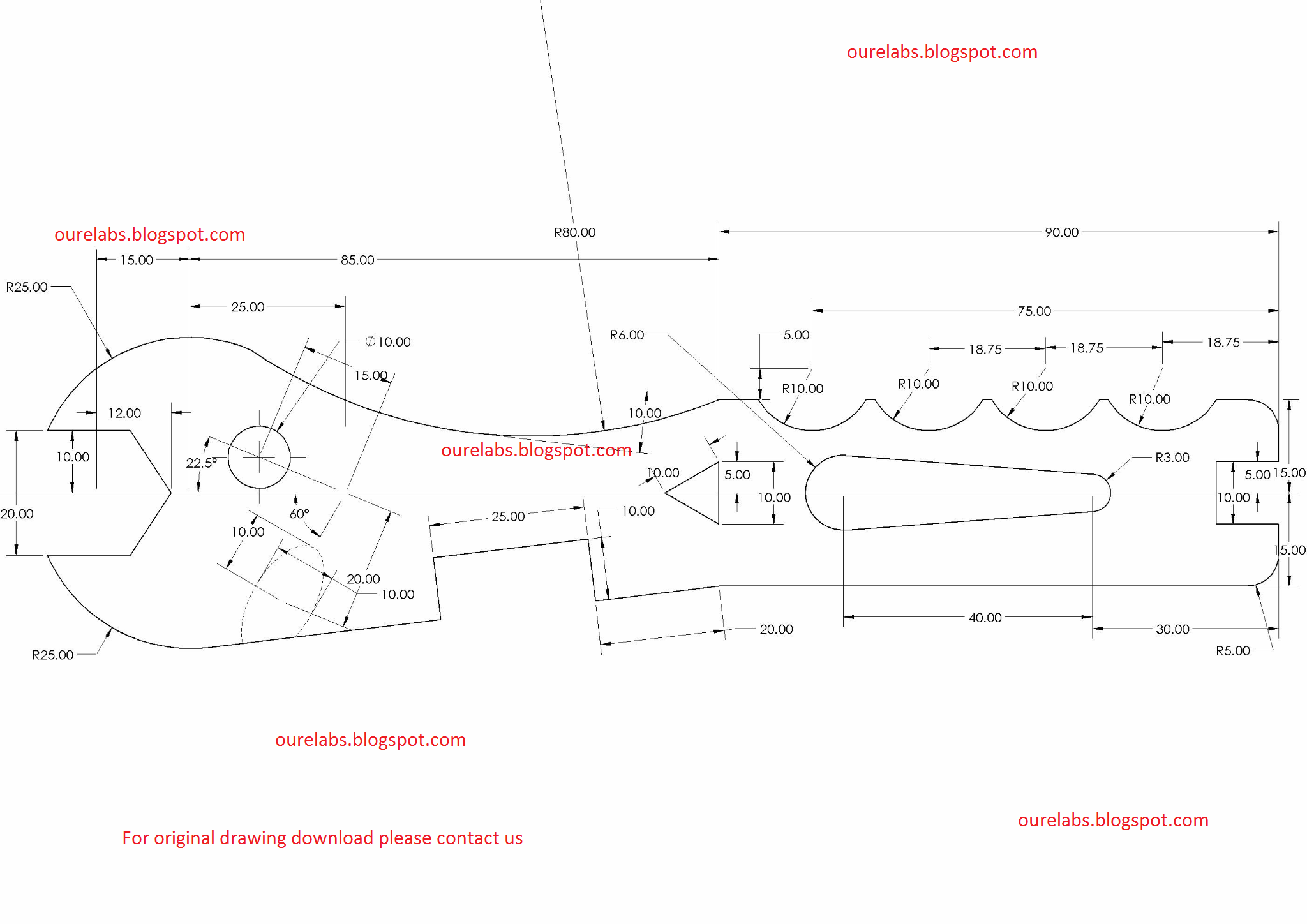 Redraw the wrench service tool sketch to scale using basic engineering