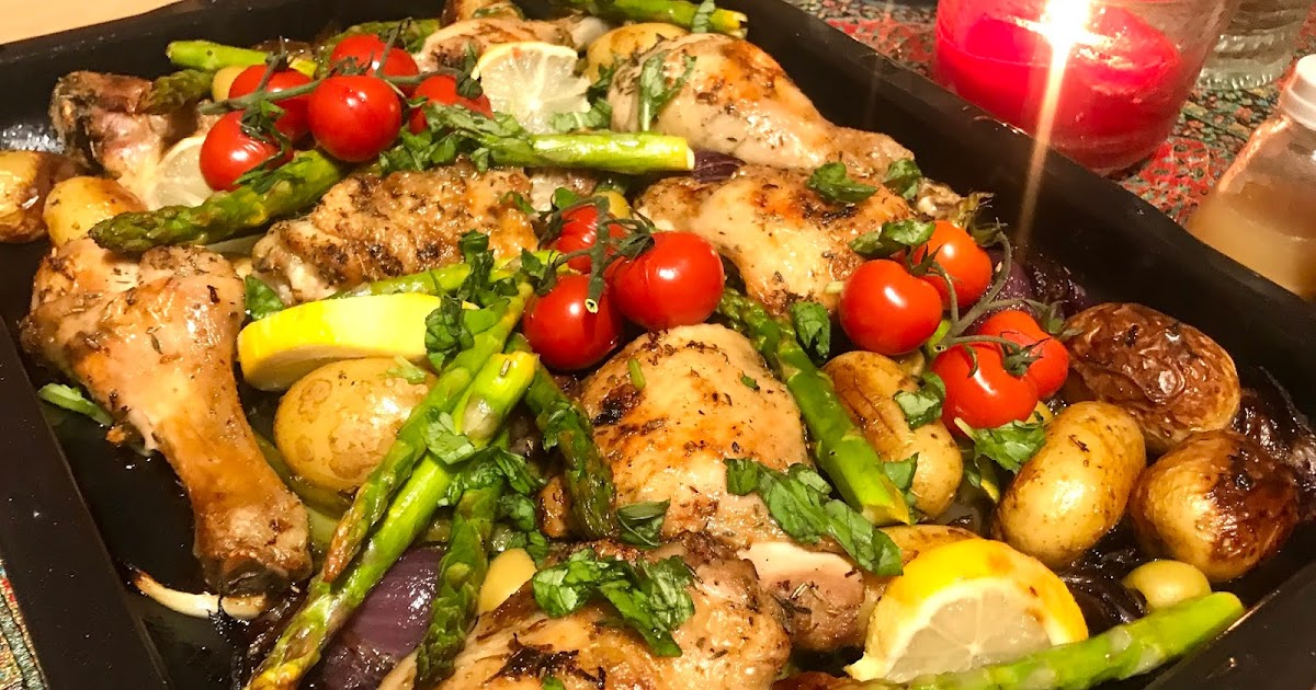 Greek chicken tray bake with lots of veg busting the menopausal