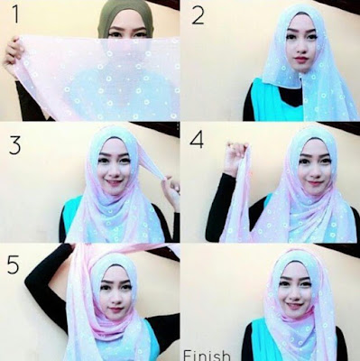 Tutorial Hijab Pashmina Simple untuk Muka Bulat atau buat Wajah Bulat