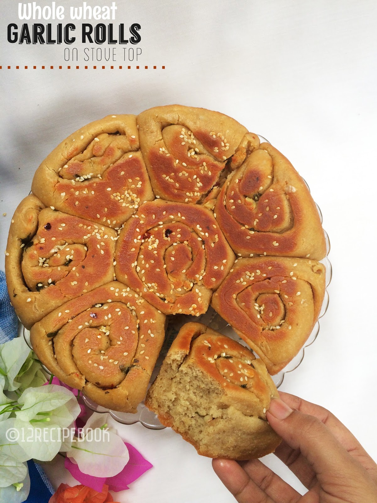Whole Wheat Garlic Rolls on stove top Recipe Book