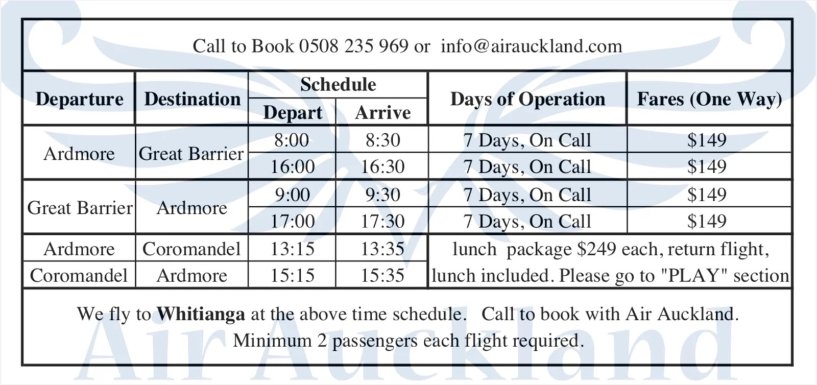 3rd Level New Zealand Air Auckland Timetable