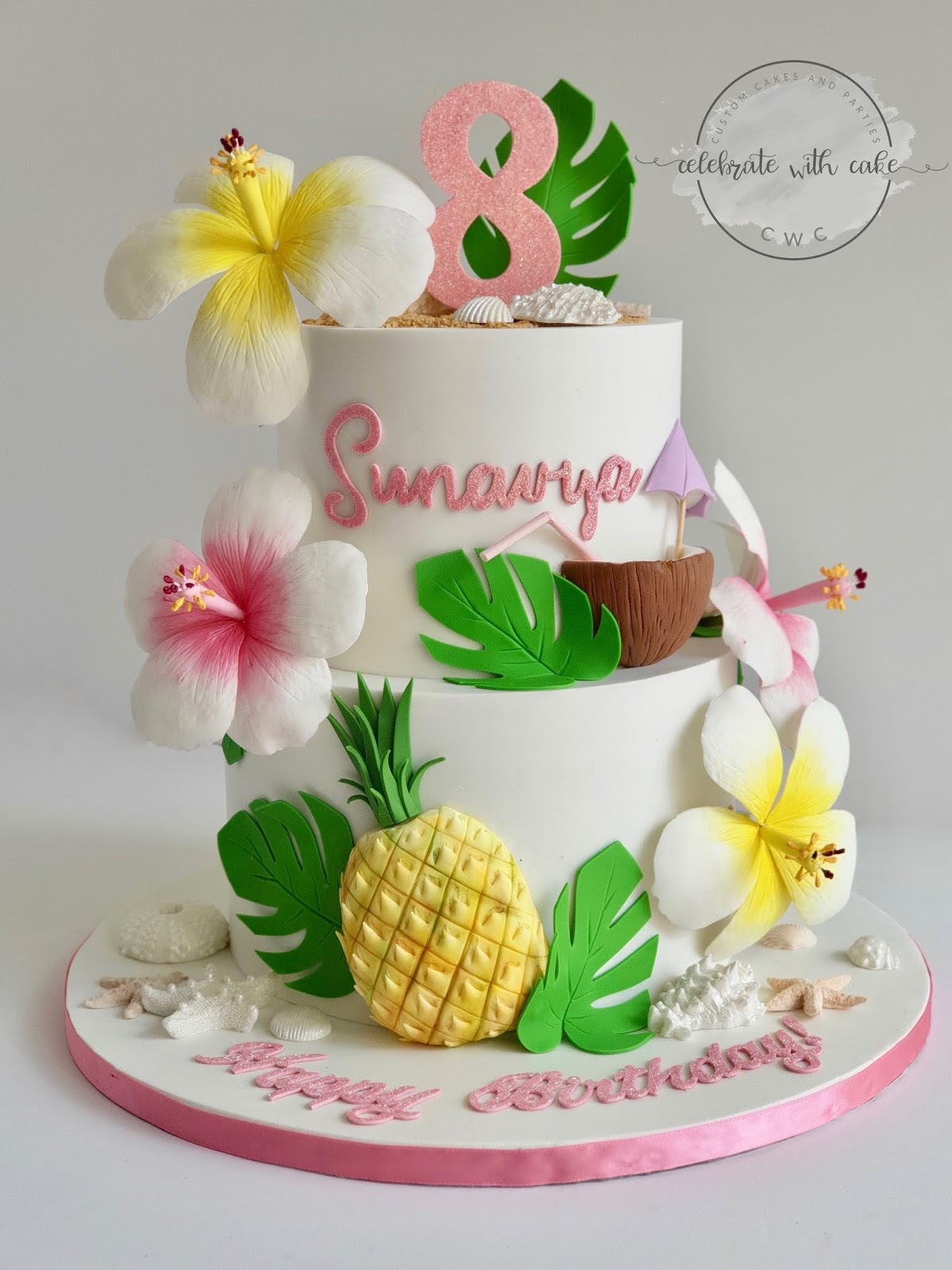 Online tangy mango mousse cake with happy birthday chocolate 9pcs gift Celebrate with Cake!: Tropical themed 2 tiered cake