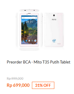 Preorder BCA - Mito T35 Tablet Putih Rp699.000