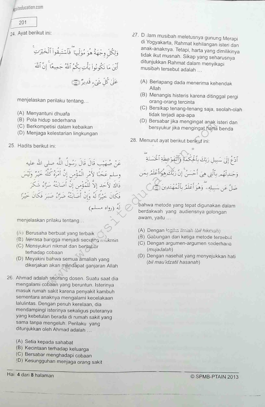 Contoh Soal UNPTKIN Wawasan Keislaman