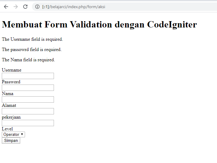 Membuat Form Validation Pada CodeIgniter
