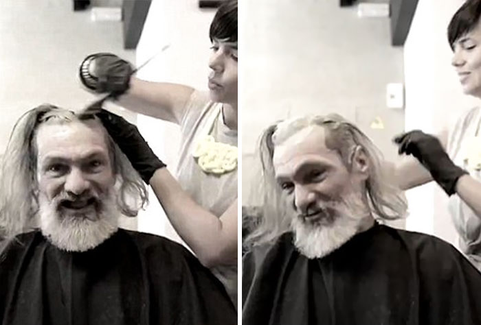 They even dyed his hair brown to give the 55-year-old former electrician a more youthful appearance. - Homeless Man’s Unbelievable Makeover is a Life-Changing Transformation They even dyed his hair brown to give the 55-year-old former electrician a more youthful appearance. - Homeless Man’s Unbelievable Makeover is a Life-Changing Transformation