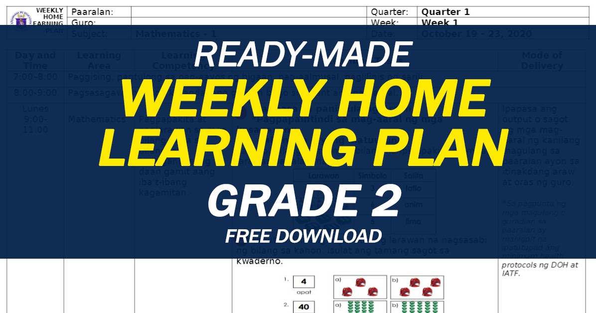 GRADE 2 Weekly Home Learning Plan Ready Made DepEd Click GRADE 2 Weekly Home Learning Plan Ready Made DepEd Click