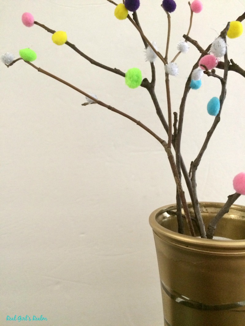 Real S Realm Diy Pom Tree Branch Decor Tree Branch Decor This Project Took About 10 Minutes And Was Practically Free But The Result Is A
