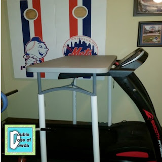 Treadmill desk made with a folding table and PVC pipes