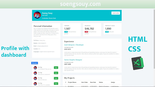 Profile with dashboard using HTML CSS
