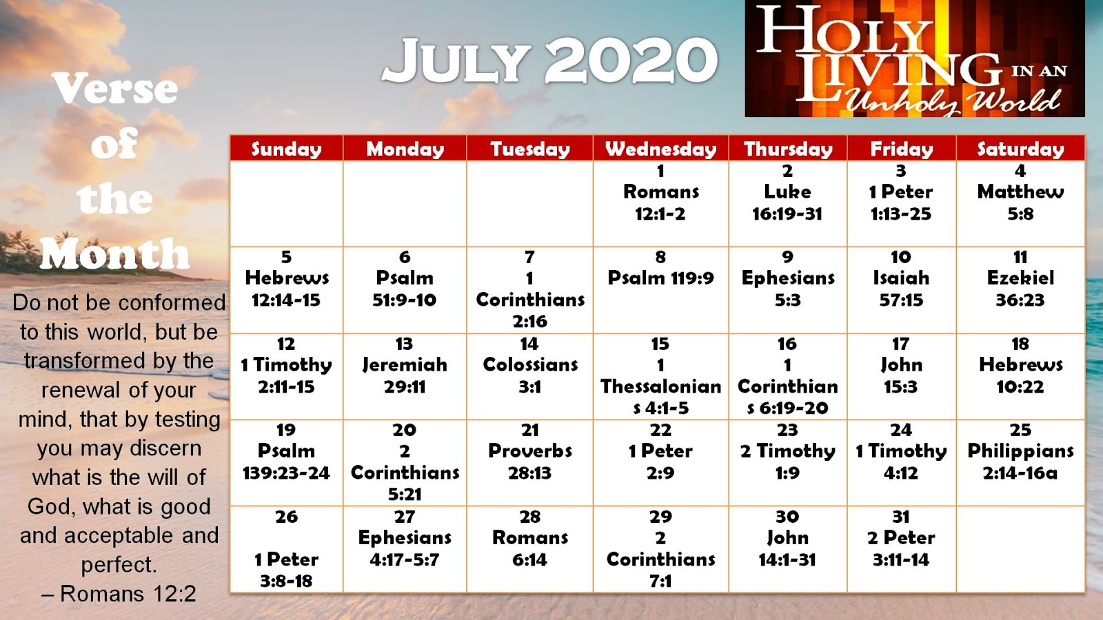 Daily Verses Calendar - JULY 2020 - Printable Version