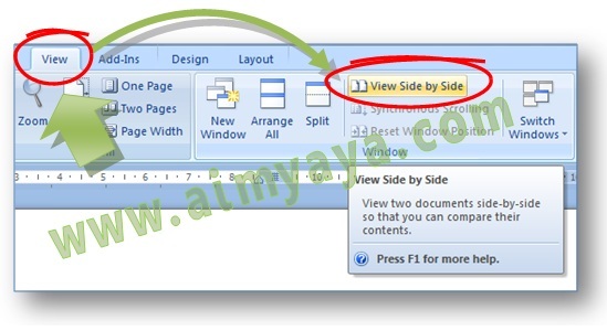 Gambar: Cara menyandingkan dan membandingkan dua buah file dokumen di  Microsoft Word