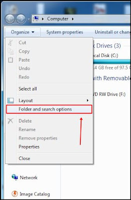 Pilih "Opsi folder dan pencarian."