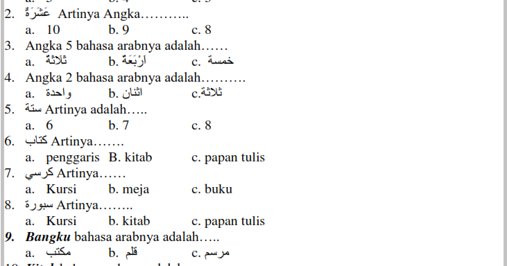 Soal Bahasa Arab Semester 2 Kelas 1 : Contoh Soal Pat Ukk Bahasa Arab