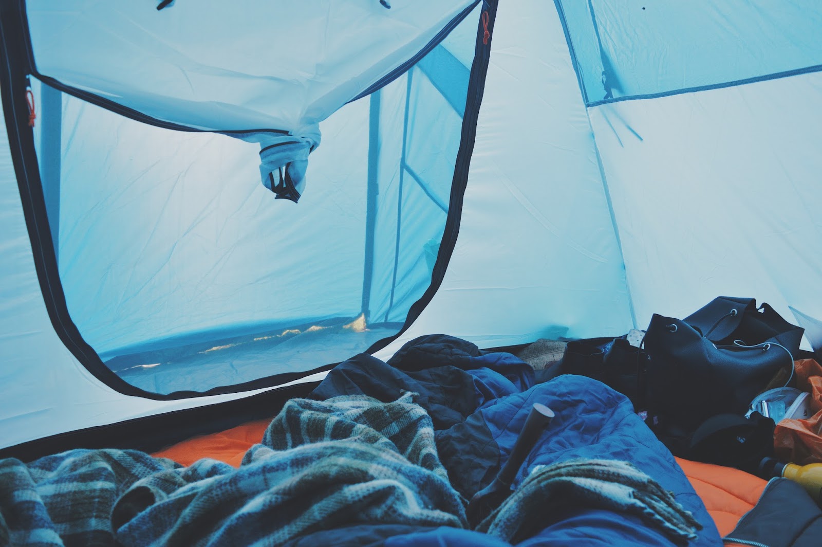camping inside tent