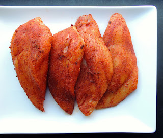 Chicken breast will look like this when coated.