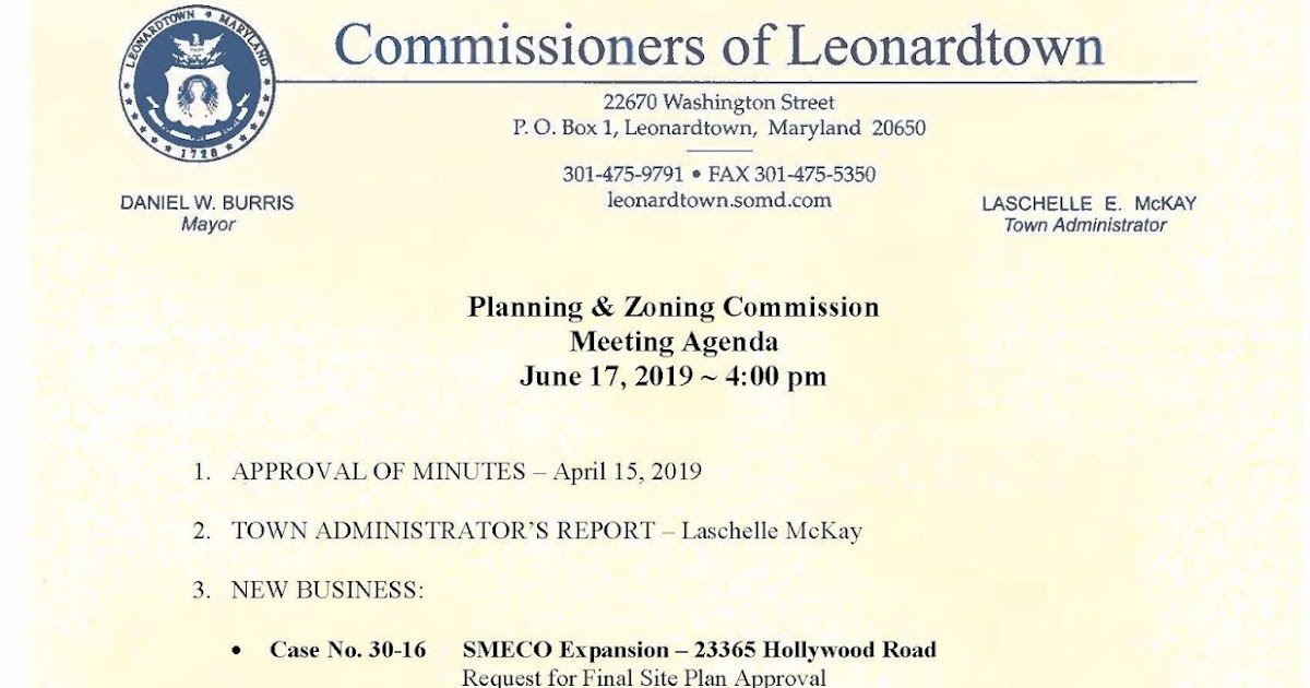Leonardtown Maryland News Planning and Zoning Meeting Agenda for