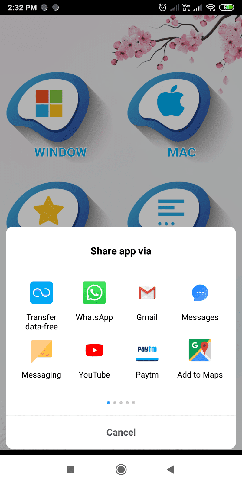 Share own apk default text