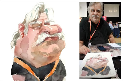 Funny watercolor caricature of a white beard man