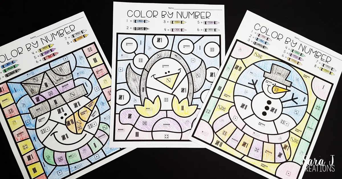 Winter subitizing color by number sheets are the perfect activity for kindergarten students to practice and build number sense skills. Download your free coloring worksheets now!