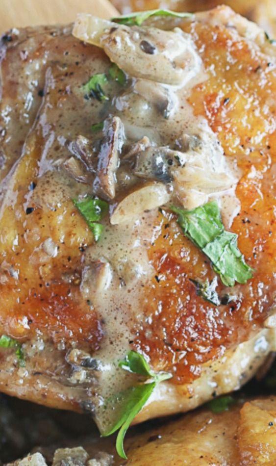 Chicken in Mushroom Onion and Garlic Sauce Food Recipes Instant