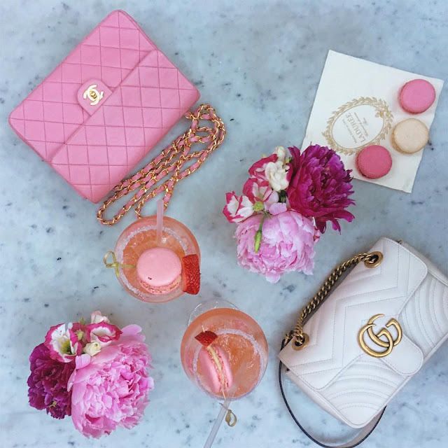ladurée laduree georgetown soho barbie pink macaron drink peonies gucci white marmont chanel pink vintage mini flap macarons pink fashion blogger