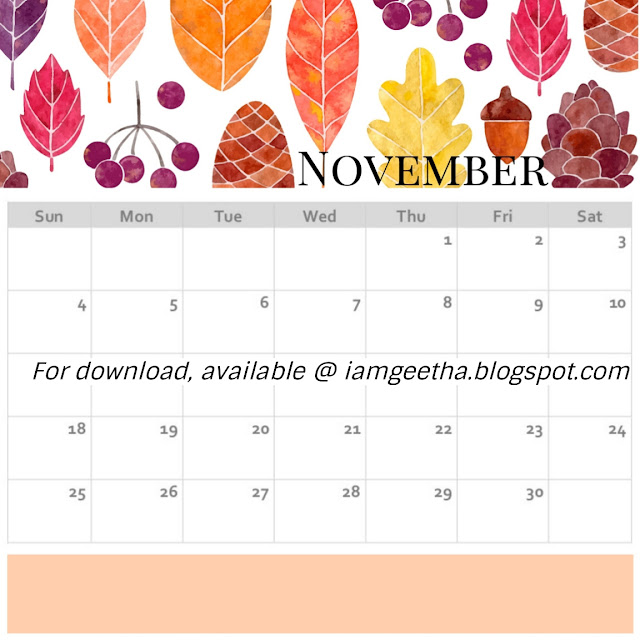 Printables : Planner : Free Printable November 2018 Calendar - IamGeetha