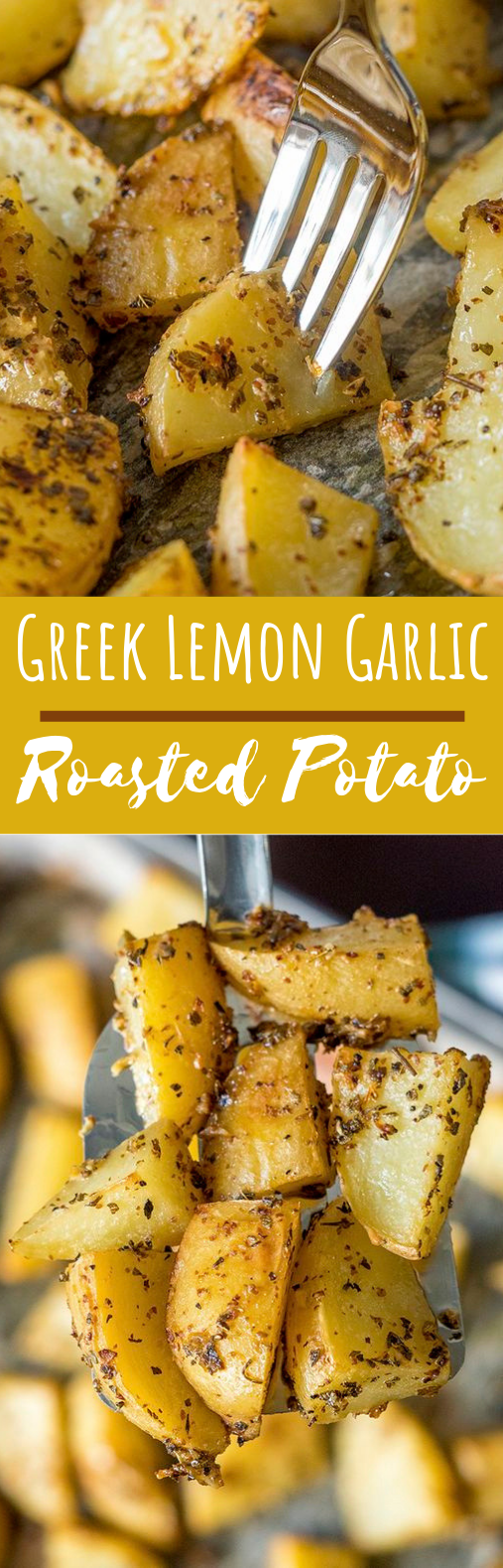 Greek Lemon Garlic Roasted Potatoes #vegetarian #vegan