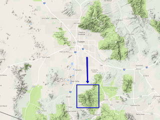 Map showing the location of the Santa Rita Mountains in relation to Tucson