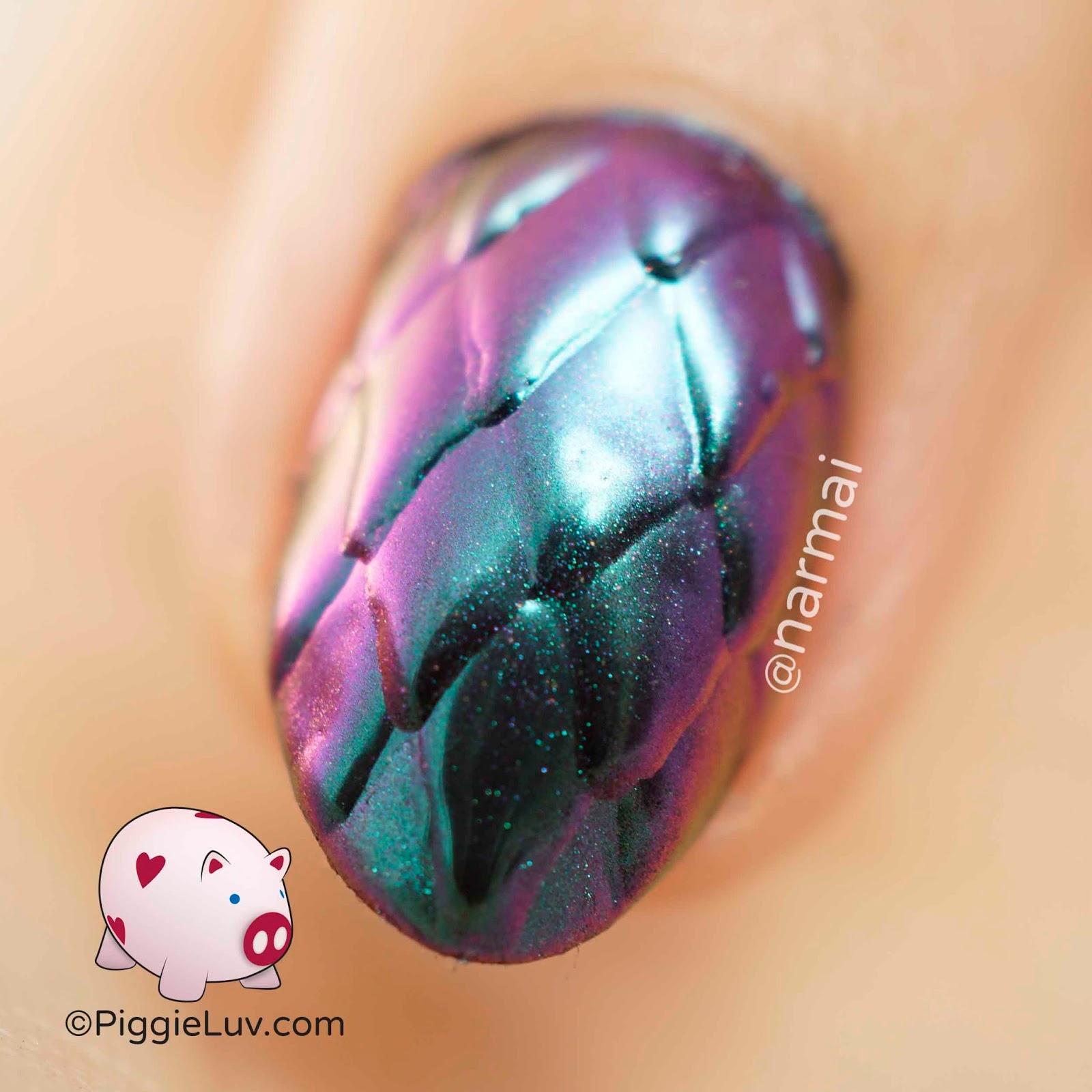 PiggieLuv Multichrome dragon scales nail art