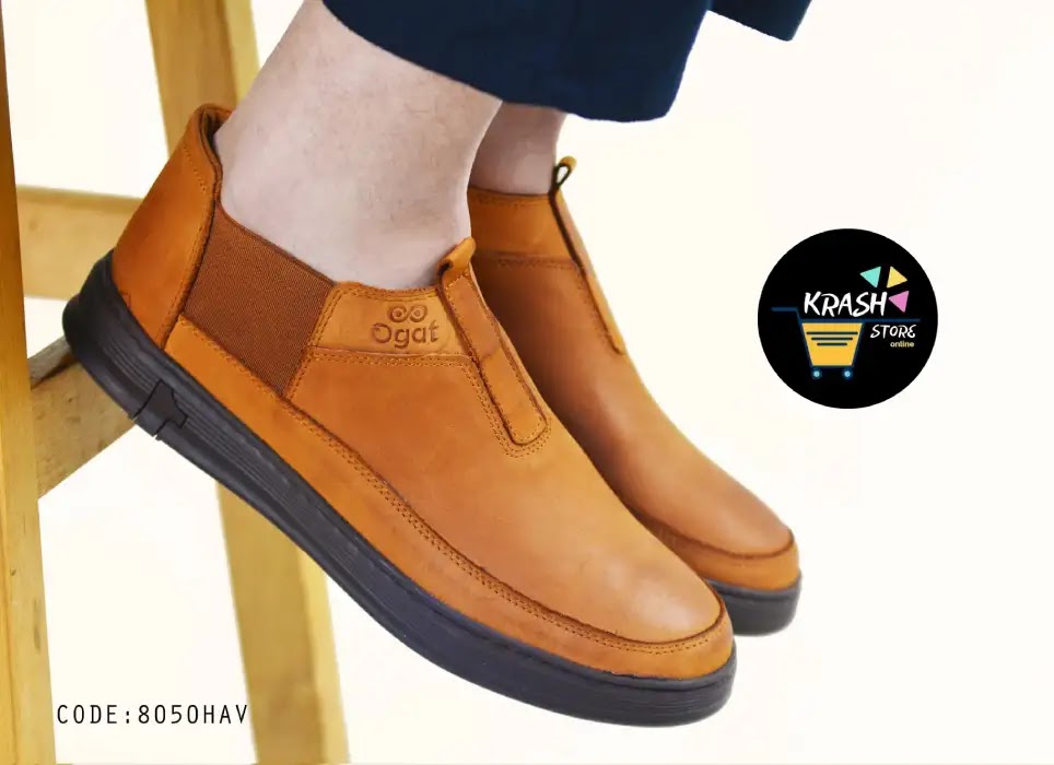 أحذية نصية كاجوال للرجال، أحذية رجالية راقية، جلد طبيعي، كراش ستور