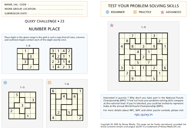 "Number Place or Irregular Sudoku" Puzzles