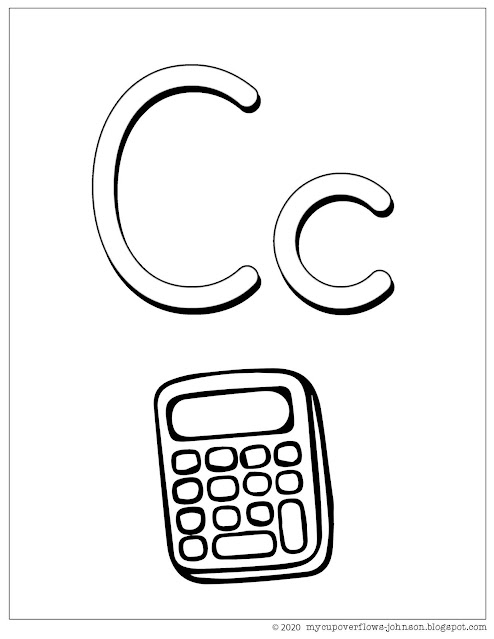 C is for calculator coloring page