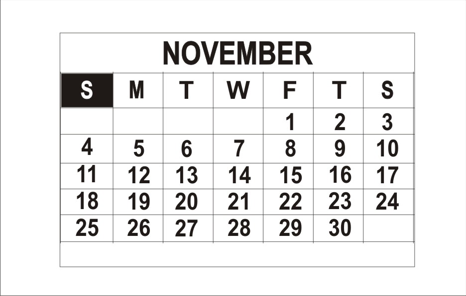 November Calendar Australia