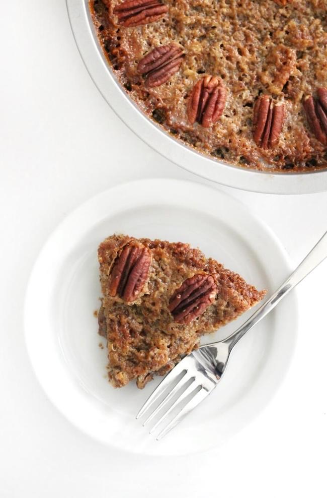 Crustless Pecan Pie without Corn Syrup by Strength and Sunshine featured at Pieced Pastimes