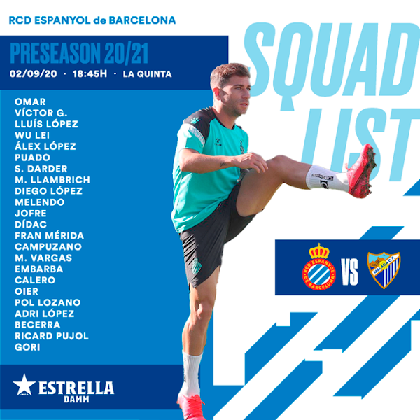 Espanyol, 23 convocados ante el Málaga