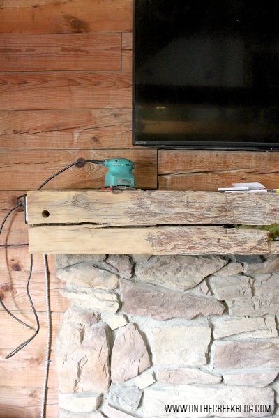 Fireplace beam mantle makeover!