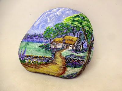 COMO PINTAR PIEDRAS CON PAISAJE CON COTTAGE PASO A PASO