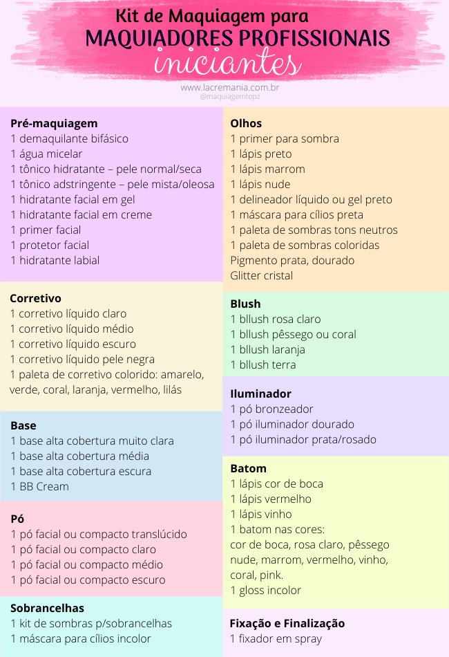 Lista De Produtos De Maquiagem Completa Profissional Kit de maquiagem p/ maquiador iniciante - Lacre Mania