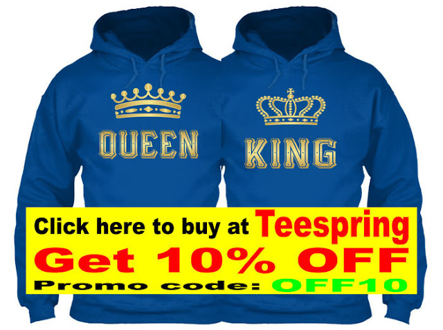 king and queen hoodies blue