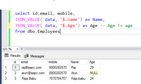 Create table with JSON type in SQL Server 2016. - AspTricks.net