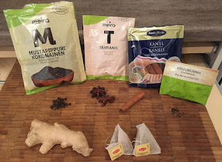terveellinen, tee, ainekset, mustapippuri, tähtianis, kanelitanko, kardemumma, inkivääri, teepussi