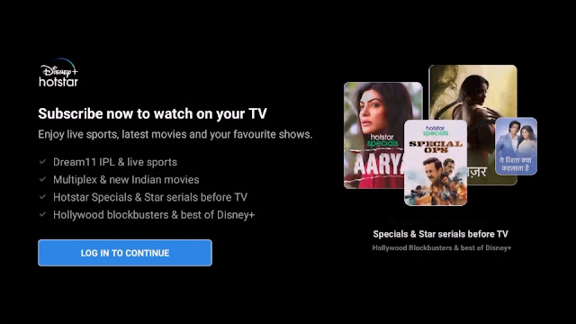 click on LOG IN TO CONTINUE hotstar login page