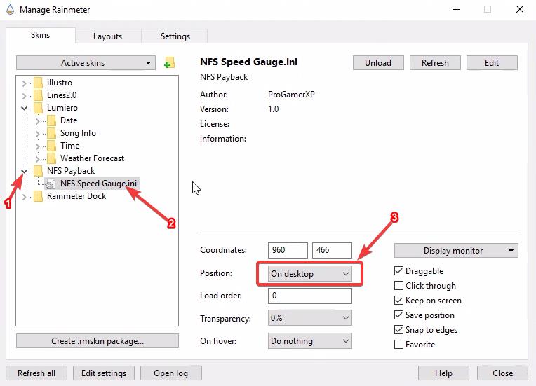 nfs guage settings