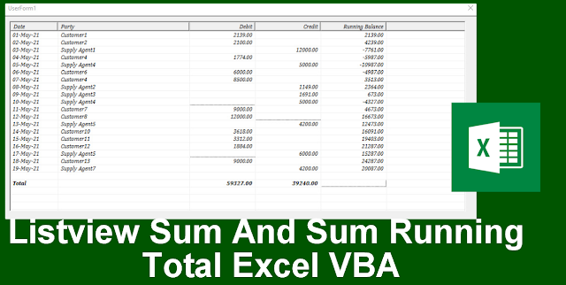 Listview Sum And Sum Running Total Excel VBA