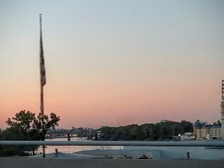 Missouri River at sunset between  Council Bluffs and Omaha