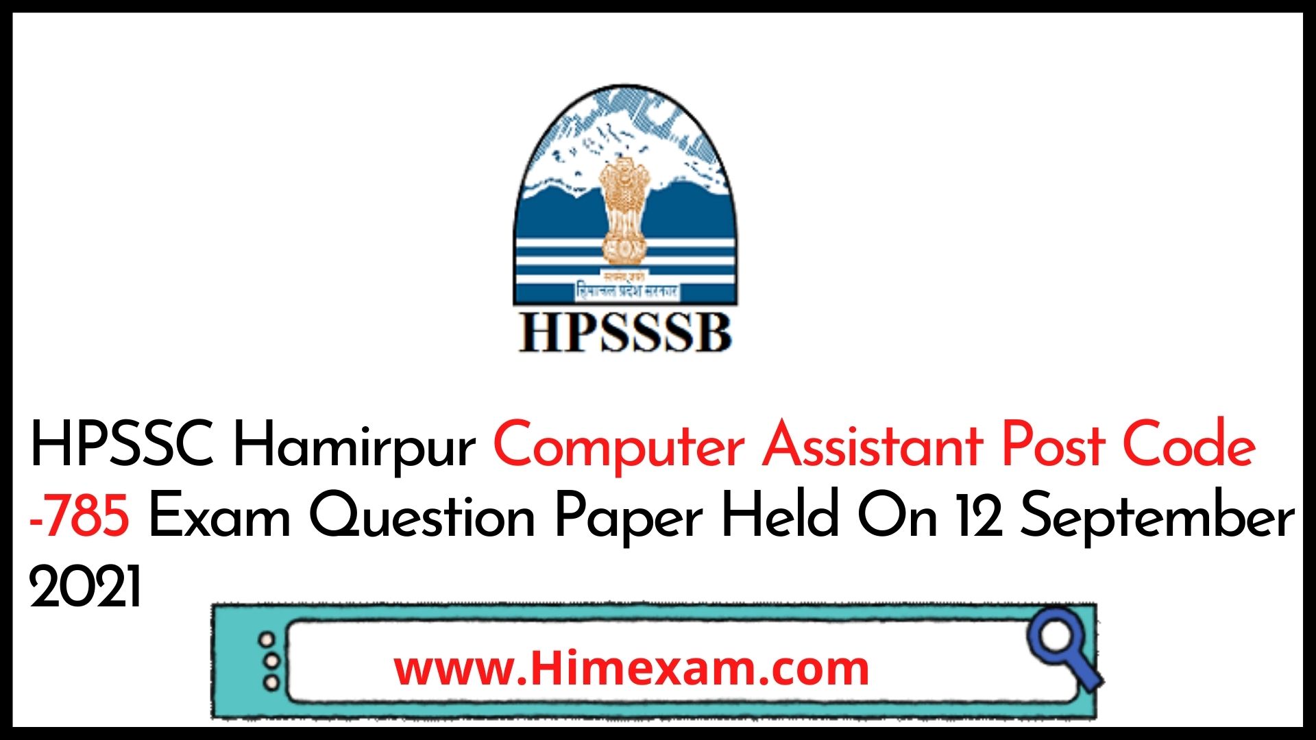 HPSSC  Computer Assistant Post Code -785 Exam Question Paper 2021