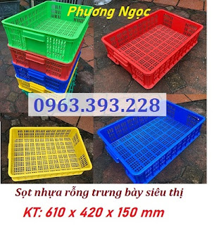 Sọt nhựa HS008, sọt cao 15 cm, sọt bày hàng siêu thị, sóng rỗng 1T5